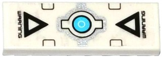 Lego Tile 1 x 3 with 'WARNING', Black Triangles and Silver and Medium Azure Electronic Eye Pattern (Sticker) - Set 70173