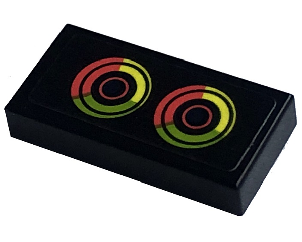 Lego Tile 1 x 2 with Coral, Lime and Neon Yellow Circles Pattern (Sticker) - Set 41755