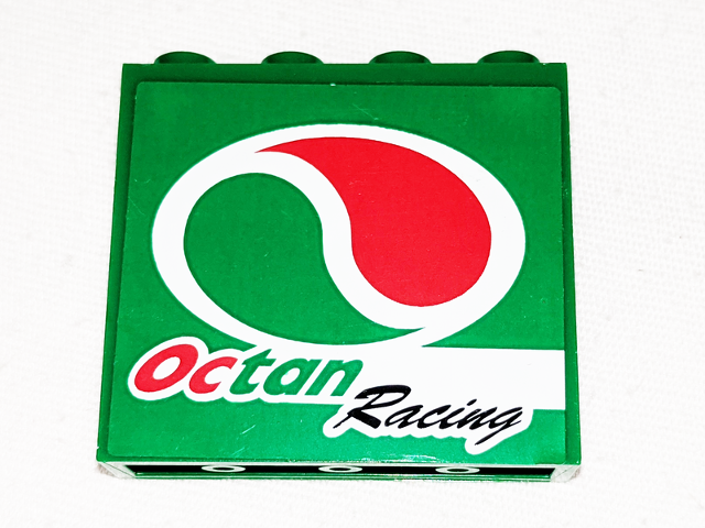 Lego Panel 1 x 4 x 3 with Side Supports - Hollow Studs with Octan Logo and 'Octan Racing' Pattern Model Left Side (Sticker) - Set 60025 / Green