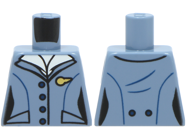 Lego Torso Female Suit Jacket with Dark Blue Buttons and Gold Pan Am Cabin Crew Wing Pin over White Blouse Pattern / Sand Blue