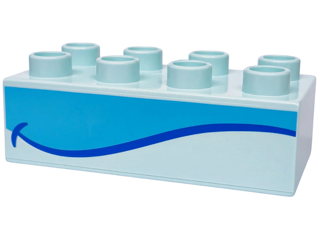 Lego Duplo, Brick 2 x 4 with Blue and Medium Azure Mouth Pattern on Both Sides