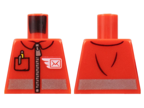 Lego Torso Jacket with Silver Reflective Stripe and Zipper, Pen in Pocket, and White Envelope Airmail Logo Pattern / Red