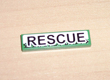 Lego Tile 1 x 4 with Black 'RESCUE' on White Background Pattern (Sticker) - Set 8255