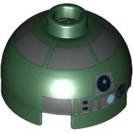 Lego Brick Round 2 x 2 Dome Top with Pearl Dark Gray Astromech Droid Print (R4-P44) / Dark Green