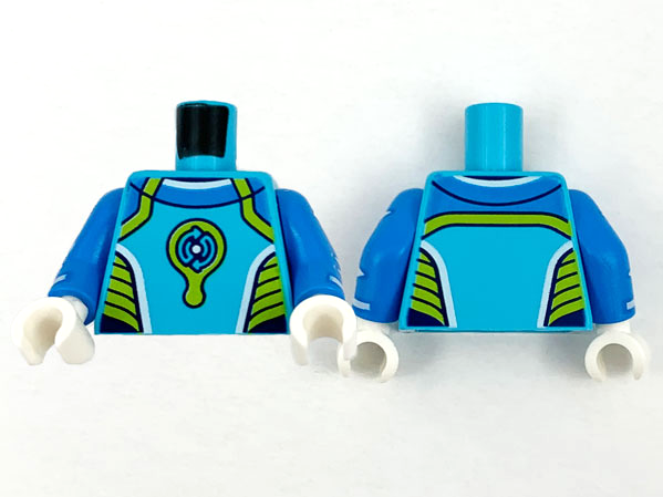 Lego Torso Lime Trim and Dark Azure Double Circular Arrows Logo Pattern / Dark Azure Arms with White Zigzag Pattern / White Hands