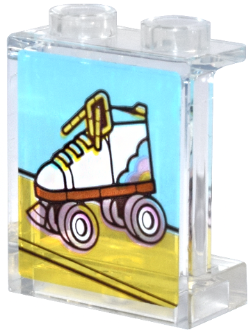 Lego Panel 1 x 2 x 2 with Side Supports - Hollow Studs with Roller Skate, Yellow Laces, and Bright Pink Wheels Pattern (Sticker) - Set 31147
