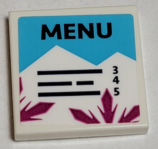 Lego Tile 2 x 2 with 'MENU' and List with Numbers 3, 4, and 5 Pattern (Sticker) - Set 41324