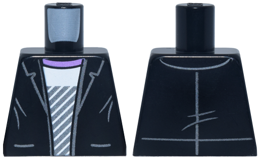 Lego Torso Jacket Open with Silver Trim over White Shirt with Diagonal Stripes and Lavender Collar Pattern / Black