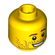 Lego Minifig Head Soccer Player, Brown Eyebrows, Open Mouth Smile, Stubble, White Pupils Print [Blocked Open Stud] / Yellow
