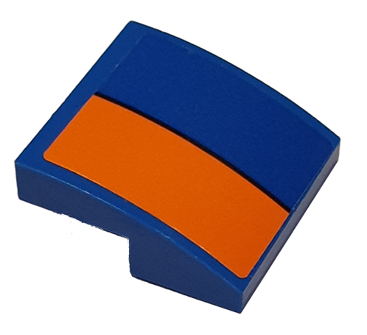 Lego Slope, Curved 2 x 2 x 2/3 with Orange Stripe Pattern Model Left Side (Sticker) - Set 76081 / Blue