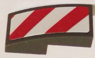Lego Slope, Curved 2 x 1 x 2/3 with Red and White Danger Stripes (Red and White Corners) Pattern Model Right Side (Sticker) - Sets 60081 / 60083 / 60107 / Dark Bluish Gray