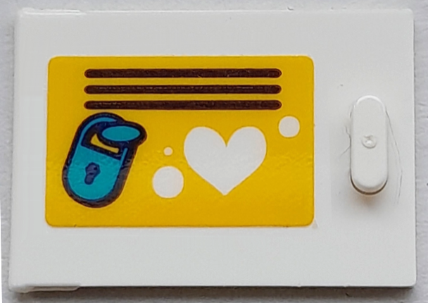 Lego Container, Cupboard 2 x 3 x 2 Door with Locker, Black Vent Lines, White Heart and Dark Azure Padlock on Yellow Background Pattern (Sticker) - Set 41669