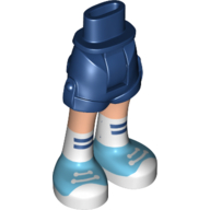 Lego Minidoll Hips and Shorts with Light Nougat Legs, White Knee Socks with Dark Blue Stripes, Medium Azure Sneakers Print / Dark Blue
