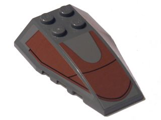 Lego Wedge 6 x 4 Triple Curved with Reddish Brown Panels Pattern (Stickers) - Set 7752 / Dark Bluish Gray
