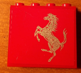 Lego Panel 1 x 4 x 3 - Hollow Studs with Ferrari Logo, Silver Horse on Red Background Pattern Model Left Side (Sticker) - Sets 8153 / 8155