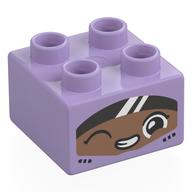Lego Duplo Brick 2 x 2 with Race Driver, Nougat Face, Black Visor Print
