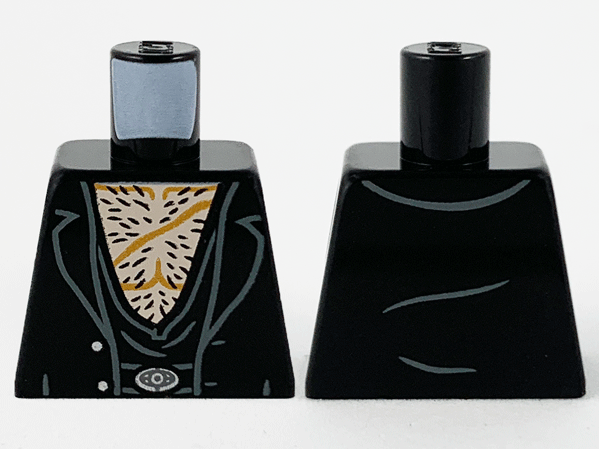 Lego Torso Coat and Vest, No Shirt, Light Nougat Chest, Black Whiskers, Dark Orange Scar and Muscle Contours Pattern / Black
