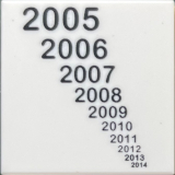 Lego Tile 2 x 2 with Black Descending Years '2005' to '2014' Pattern / White