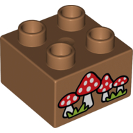 Lego Duplo Brick 2 x 2 with Red Toadstools Print / Medium Nougat
