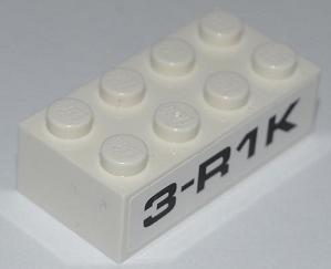 Lego Brick 2 x 4 with Black '3-R1K' Pattern on Both Sides (Stickers) - Set 8186