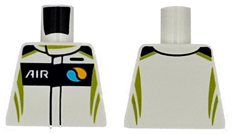 Lego Torso Racing Suit with Lime Curved Stripes and 'AIR' and Octan E Logo on Black Chest Panel Pattern / White