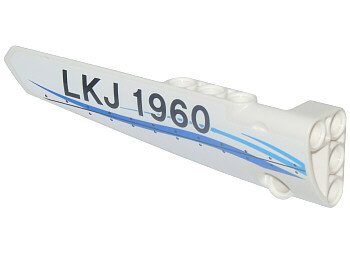 Lego Technic, Panel Fairing # 5 Long Smooth, Side A with Blue Curved Stripes and 'LKJ 1960' Pattern (Sticker) - Set 42025 / White
