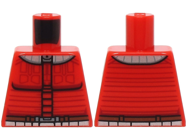 Lego Torso SW Armor with Dark Red and Black Lines, Silver Collar, Reddish Brown Belt with Dark Silver Buckle Pattern / Red