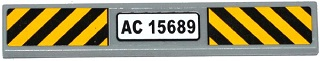 Lego Tile 1 x 6 with 'AC 15689' and Black and Yellow Danger Stripes Pattern (Sticker) - Set 76032 / Light Bluish Gray