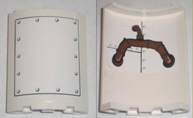 Lego Cylinder Quarter 4 x 4 x 6 with Large Metal Plate Outside and Brown Pipes Inside Pattern (Stickers) - Set 3831 / White