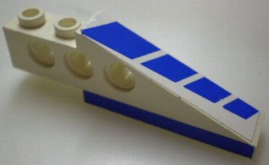 Lego Technic Slope 6 x 1 x 1 2/3 with Blue Stripes and Blue on Bottom Pattern Right (Stickers) - Set 8824 / White