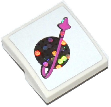 Lego Slope, Curved 2 x 2 x 2/3 with Classic Space Logo with Pink Arrow Pattern (Sticker) - Set 41128 / White