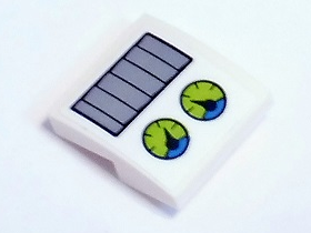 Lego Slope, Curved 2 x 2 x 2/3 with Light Bluish Gray Vent Grille and Two Lime Round Dials Pattern (Sticker) - Set 41346 / White