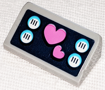 Lego Slope 30 1 x 2 x 2/3 with Dark Pink Hearts and White Buttons on Dark Blue Background Pattern (Sticker) - Set 41347