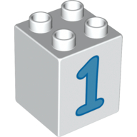 Lego Duplo Brick 2 x 2 x 2 with Blue No. 1 Print