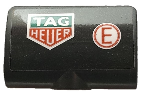 Lego Technic, Panel Curved 2 x 3 x 1 with Tag Heuer Logo and Red Capital Letter E in White Circle Pattern Model Left Side (Sticker) - Set 42137
