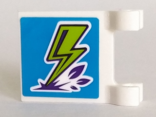 Lego Flag 2 x 2 Square with Flat Edge with Lime Lightning Bolt on Blue Background Pattern (Sticker) - Sets 41327 / 41335 / White