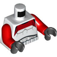 Lego Torso Stormtrooper Armor with Red Marking on Front and Gold Belt on Back Print, Red Arms, Black Hands / White