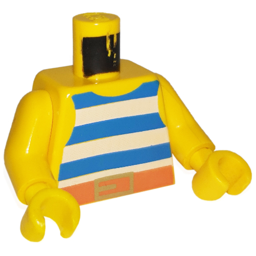 Lego Torso Vest with Blue and White Stripes with Gold Belt Buckle Print, Yellow Arms and Hands / Yellow