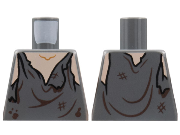 Lego Torso Tattered Shirt, Light Nougat Neck and Chest, Dark Brown Splotches and Wrinkles Pattern / Dark Bluish Gray