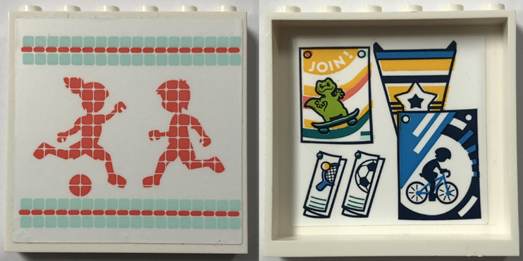 Lego Panel 1 x 6 x 5 with Sports Flag and Posters on Inside and Light Aqua and Coral Boy and Girl Playing Soccer on Outside Pattern (Stickers) - Set 41744