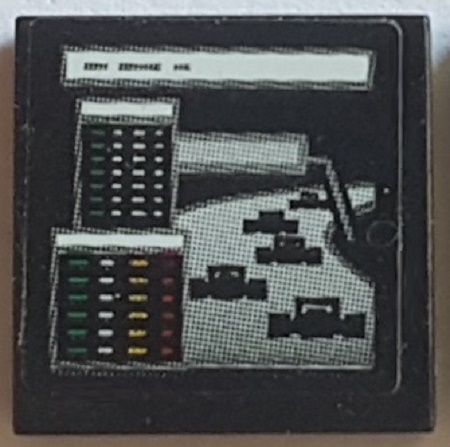 Lego Tile 2 x 2 with Computer Screen with White, Green, Red and Yellow Lines in Windows and Formula 1 Race Cars Pattern (Sticker) - Set 75883