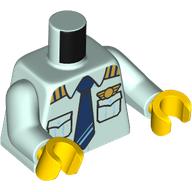 Lego Torso, Pilot Uniform, Gold Wings, Pockets, Dark Blue Tie print, Light Aqua Arms, Yellow Hands / Light Aqua