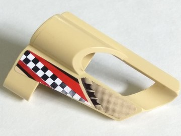 Lego Technic, Panel Fairing # 5 Small Short, Large Hole, Side A with Red Stripes, Black and White Checkered Pattern (Sticker) - Set 8371