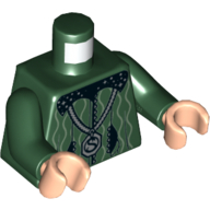 Lego Torso Black Collar with Silver Stars, White Curvy Lines, Silver Locket with 'S' Print (Salazar Slytherin), Dark Green Arms, Light Nougat Hands / Dark Green