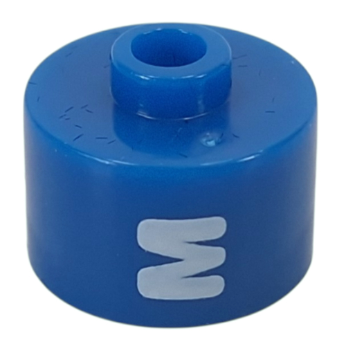 Lego Pen Bead, Round Long, Flat Edge with White 'M' Print