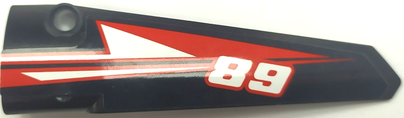 Lego Technic, Panel Fairing # 5 Long Smooth, Side A with Red and White Triangles and Number 68 Pattern (Sticker) - Set 42089 / Black