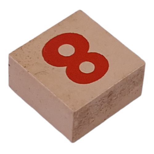 Lego Modulex Tile 2 x 2 with Red '8' Print, without Internal Supports