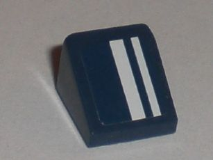 Lego Slope 30 1 x 1 x 2/3 with White Stripes Pattern Model Right Side (Sticker) - Set 8194 / Dark Blue