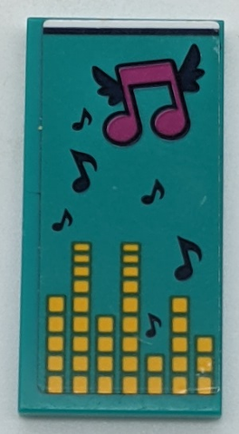 Lego Tile 2 x 4 with Dark Turquoise Blanket with Dark Blue and Magenta Music Notes and Yellow Equalizer Bars Pattern (Sticker) - Set 41341 / Dark Turquoise