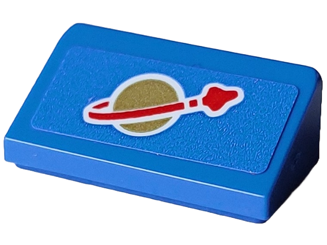 Lego Slope 30 1 x 2 x 2/3 with Gold and Red Classic Space Logo Pattern (Sticker) - Set 40712
